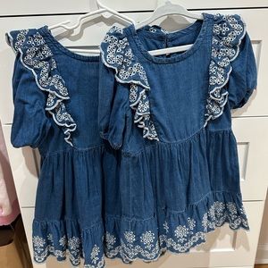 bcbg girls denim flutter sleeve lace short sleeve dresses 2 and 4